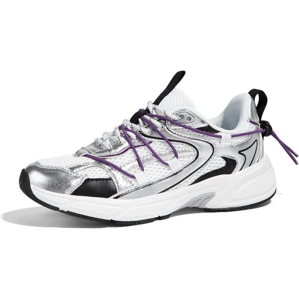 Lucky Step Women's Silver Purple Walking Shoes Running Platform Mesh Casual